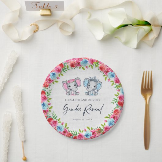 Elephant Gender Reveal Baby Shower Blau und Rosa Pappteller (Hochzeit)