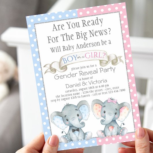 Elephant Gender Reveal Baby Shower Einladungen