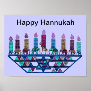 Elephant Geometric Hannukah Menorah Print Poster