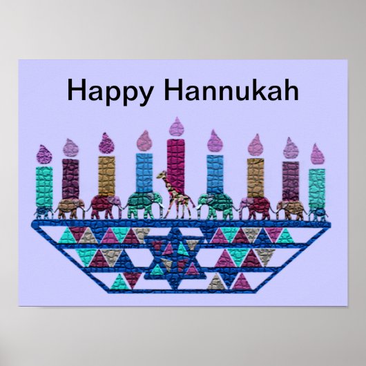 Elephant Geometric Hannukah Menorah Print Poster (Vorne)