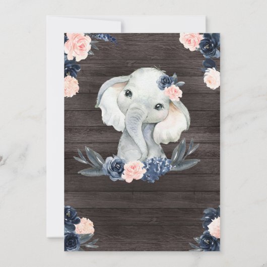 Elephant Geschenk Wasserfarben Blumennavy Pink Hol Einladung (Rückseite)