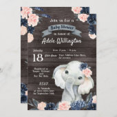 Elephant Geschenk Wasserfarben Blumennavy Pink Hol Einladung (Vorne/Hinten)