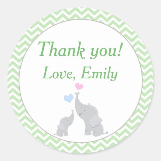 Elephant Gevor Label Mint Green Unisex Baby Dusche Runder Aufkleber (Vorderseite)