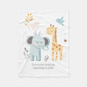 Elephant Giraffe Bird Personalisierter Geburtsstat Fleecedecke (Vorderseite)