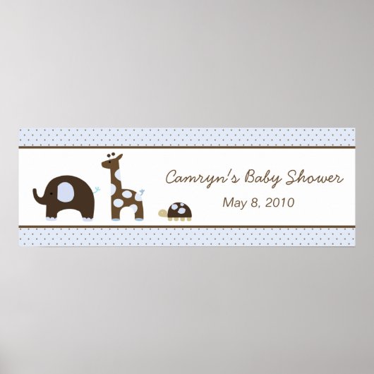 Elephant & Giraffe in Blue Baby Shower Banner Poster (Vorne)