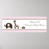 Elephant & Giraffe in rosa Baby Shower Banner Poster (Vorne)
