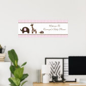 Elephant & Giraffe in rosa Baby Shower Banner Poster (Heimbüro)