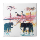 Elephant, Giraffe Safari Sunset Art Fliese (Vorderseite)