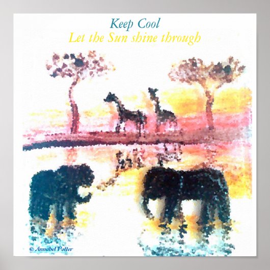 Elephant, Giraffe Safari Sunset Art Poster (Vorne)
