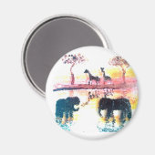 Elephant, Giraffe Safari Sunset Magnet (Vorderseite/Rückseite)