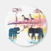 Elephant, Giraffe Safari Sunset Magnet (Vorne)
