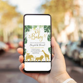 Elephant Giraffe Wild One Jungle Gold Baby Dusche Einladung