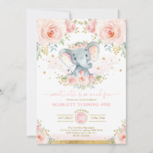 Elephant Girl 1. Geburtstag Blush Pink Gold Floral