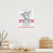 Elephant Girl Baby Dusche Pink Begrüßungszeichen Poster (Küche)