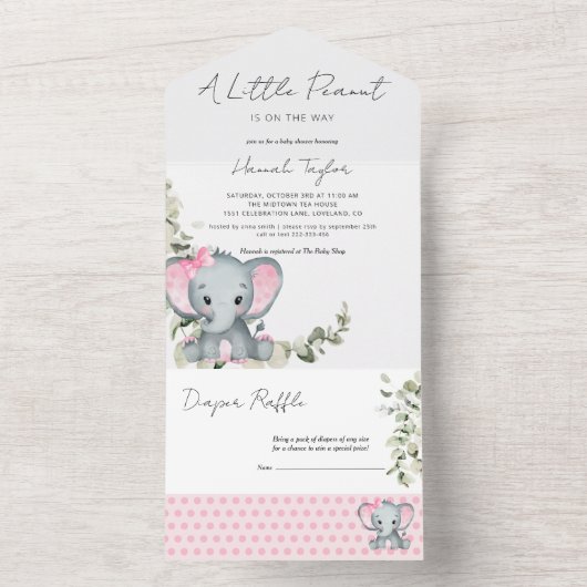 Elephant Girl Baby Shower All In One Einladung (Innen Boden)