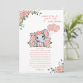 Elephant Girl Baby Shower Dankeskarte (Stehend Vorderseite)