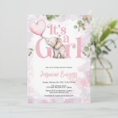 Elephant Girl Baby Shower Einladung (Stehend Vorderseite)
