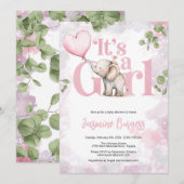 Elephant Girl Baby Shower Einladung (Vorne/Hinten)