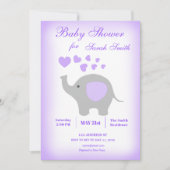 Elephant Girl Baby Shower Einladung Lila Hearts (Vorderseite)