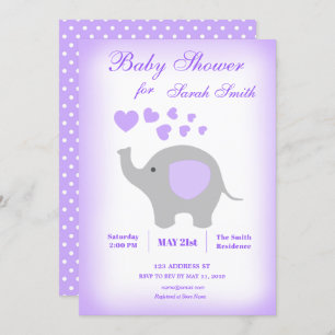 Elephant Girl Baby Shower Einladung Lila Hearts