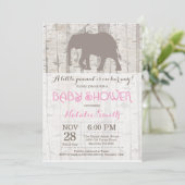 Elephant Girl Baby Shower Einladung Rustikal (Stehend Vorderseite)