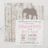 Elephant Girl Baby Shower Einladung Rustikal (Vorne/Hinten)