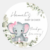 Elephant Girl Baby Shower Fevor Runder Aufkleber (Vorderseite)