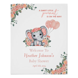 Elephant Girl Baby Shower Poster