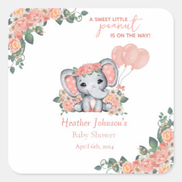 Elephant Girl Baby Shower Quadratischer Aufkleber