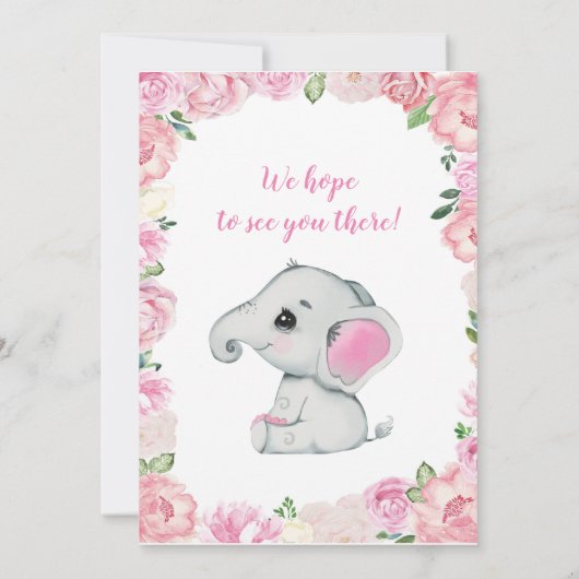 Elephant Girl Invasion, Rose rustikal, rosa Einladung (Rückseite)