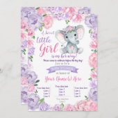 Elephant Girl Invasion rustikal, lila rosa Einladung (Vorne/Hinten)