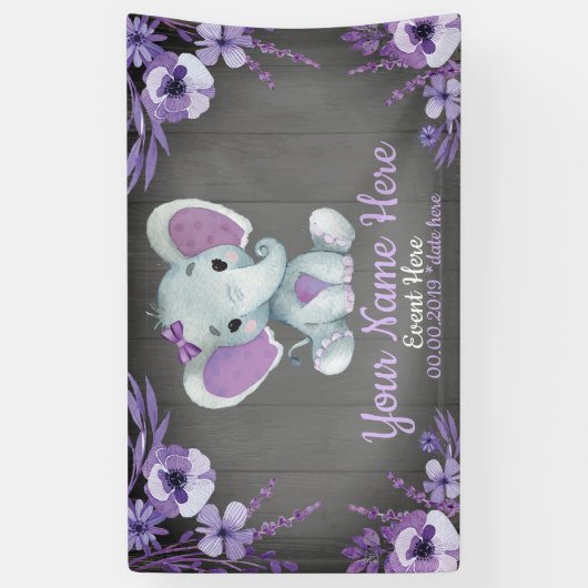 Elephant Girl Lila Background Banner Floral (Vertikal)