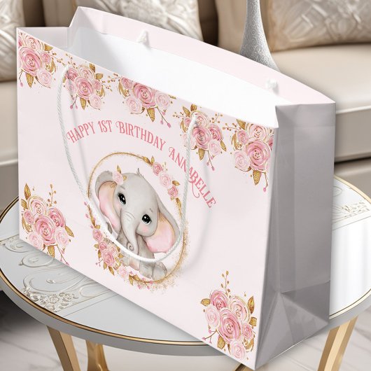 Elephant Girl Pink 1. Geburtstag Große Geschenktas Geschenktüte
