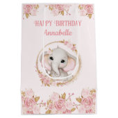 Elephant Girl Pink 1. Geburtstag Mittlere Geschenk Geschenktüte (Rückseite)
