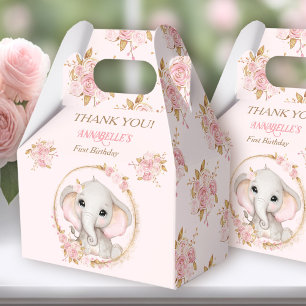 Elephant Girl Pink Gold Floral 1. Geburtstag Geschenkschachtel