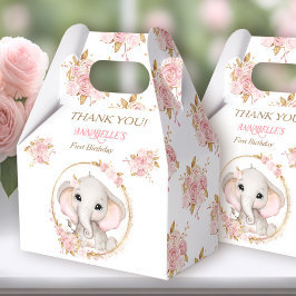 Elephant Girl Pink White Floral 1. Geburtstag Geschenkschachtel