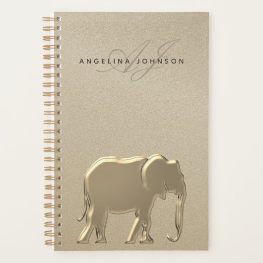Elephant Gold Elegant Mit Monogramm Planer (Vorderseite)