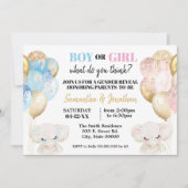 Elephant Gold Glitzer Balloons Gender-Enthüllung Einladung (Vorderseite)