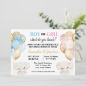 Elephant Gold Glitzer Balloons Gender-Enthüllung Einladung (Stehend Vorderseite)