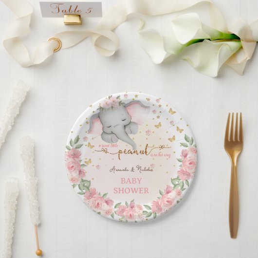 Elephant Gold Glitzer Pink Baby Dusche Pappteller (Hochzeit)