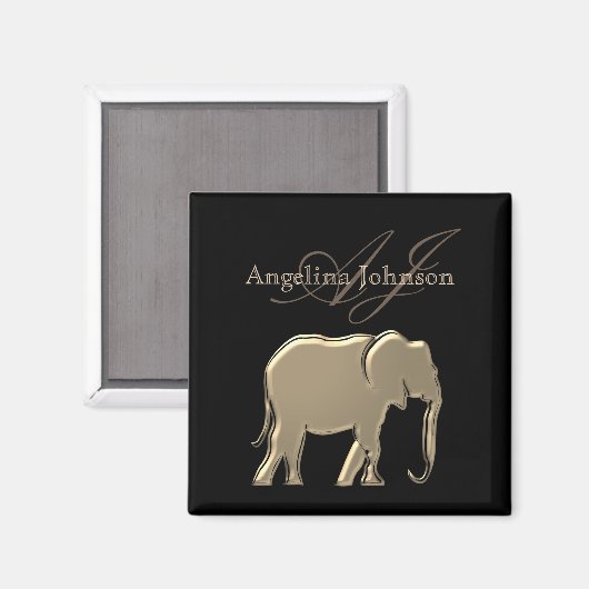 Elephant Golden Black Monogram elegant Luxuriös Magnet (Vorderseite/Rückseite)