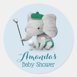 Elephant Golf Boy Niedlich Baby Dusche Runder Aufkleber
