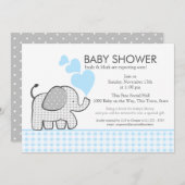 Elephant Gray Gingham Baby Shower Einladung (Vorne/Hinten)