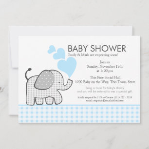 Elephant Gray Gingham Baby Shower Einladung