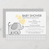 Elephant Gray Gingham Baby Shower Einladung (Vorne/Hinten)