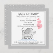 Elephant Gray Gingham Baby Shower Einladung (Vorne/Hinten)