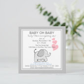 Elephant Gray Gingham Baby Shower Einladung (Stehend Vorderseite)