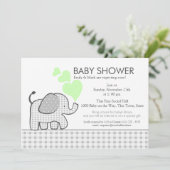 Elephant Gray Gingham Baby Shower Einladung (Stehend Vorderseite)