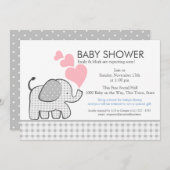 Elephant Gray Gingham Baby Shower Einladung (Vorne/Hinten)