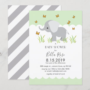 Elephant Gray Stripes Babydusche einladen Einladung